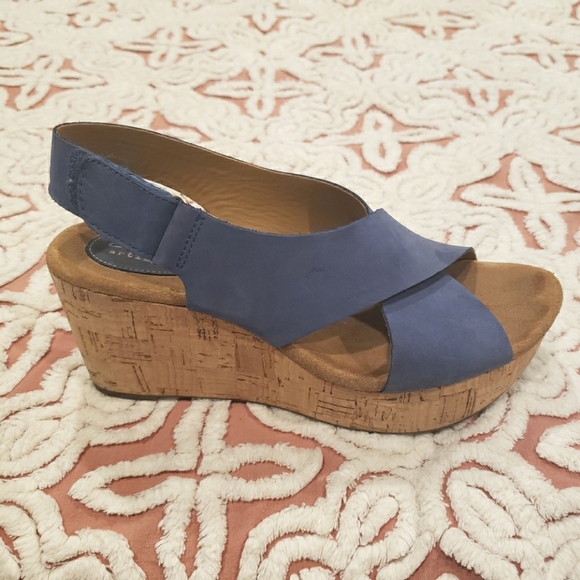 Clarks Shoes - Clarks 9 Caslynn Shae Wedge blue slingback heel